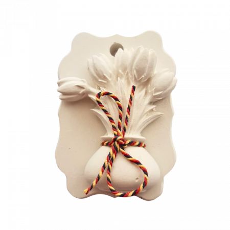 Decoratiuni diverse - Decoratiune ipsos Vas cu flori si snur 7.5x5.5cm