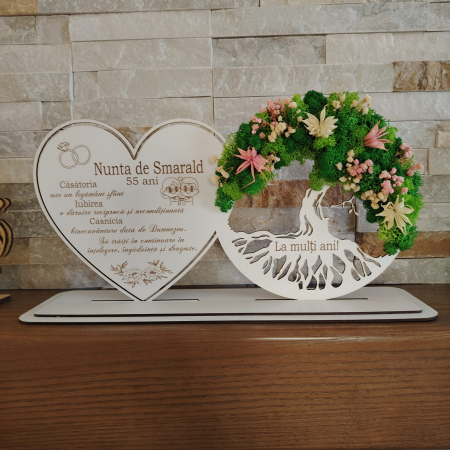 ZIUA INDRAGOSTITILOR - Decoratiune mdf aniversara, cu licheni, personalizabila, 18x36cm