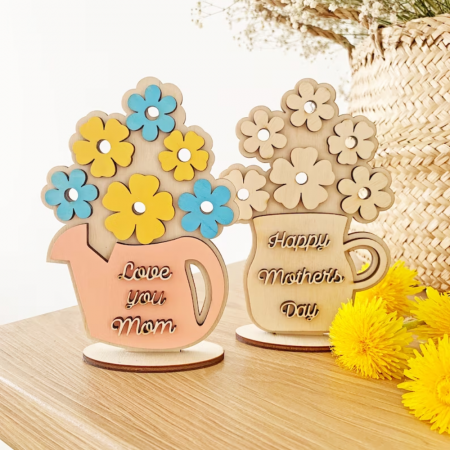 PRODUSE DIN LEMN - Decoratiune Primavara Vas cu flori 15x10cm