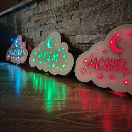 Lampa de veghe din lemn, banda led, telecomanda, baterii, personalizabila [1]