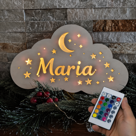 PENTRU COPII SI CRAFTURI - Lampa de veghe din lemn, banda led, telecomanda, baterii, personalizabila