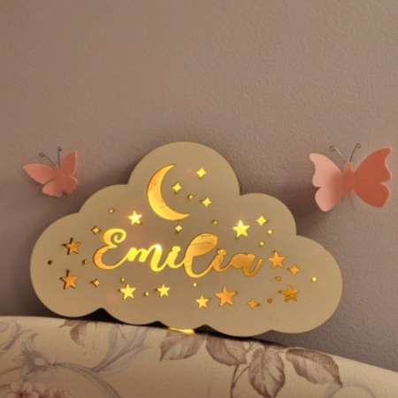 DECORATIUNI PERSONALIZATE - Lampa de veghe din lemn, cu leduri, 30x18cm