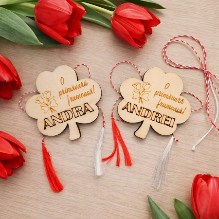DIVERSE - Martisor din lemn Trifoi, personalizabil, 5.5x5.5cm