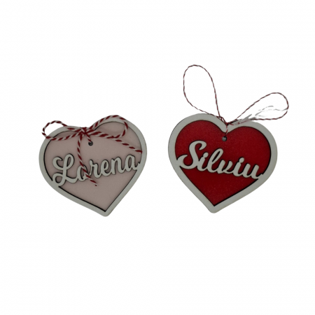DECORATIUNI PERSONALIZATE - Martisor din MDF Inima, personalizabil, cu snur, 7x7cm