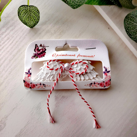 Martisor din praf ceramic Aripi de Inger, ambalaj si snur, 3.5x9.5cm [2]