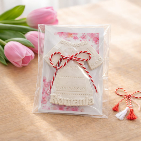 1 SI 8 MARTIE - Martisor din praf ceramic IE Traditionala, cu magnet, 7x6.5cm