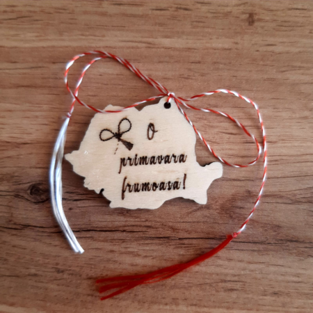 ZIUA MAMEI - Martisor Harta Romaniei cu snur, cartonas si ambalaj 5x3.5 cm