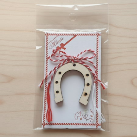 PENTRU COPII SI CRAFTURI - Martisor Potcoava cu snur, cartonas si ambalaj 4.5x4 cm