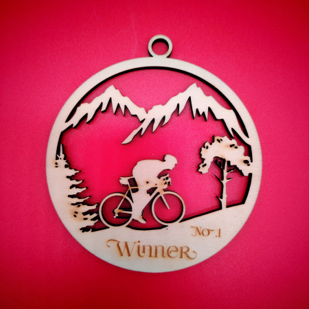 TROFEE - PREMII - MEDALII - Medalie din lemn MOUNTAIN BIKE, personalizabila, 10.5x9.5cm