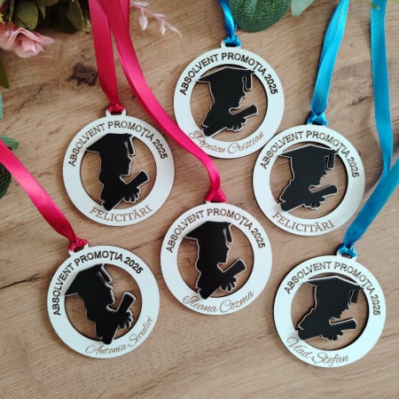 PRODUSE DIN LEMN - Medalie din mdf, cu panglica, personalizabila, D=8cm