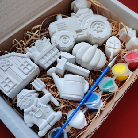 Pachet creativ cu 9 figurine ipsos Micul fermier, culori, pensula [0]