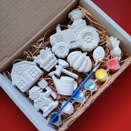 Pachet creativ cu 9 figurine ipsos Micul fermier, culori, pensula [1]