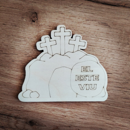 PRODUSE DIN LEMN - Placheta din lemn El este viu, Paste, 11x12.5cm