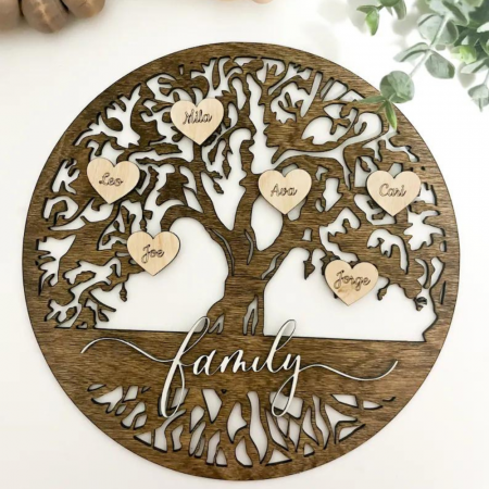 DECORATIUNI PERSONALIZATE - Decoratiune Pomul Vieții, 6 inimi incluse, suport masa