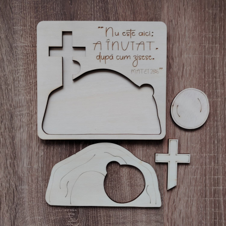 PRODUSE DIN LEMN - Puzzle din lemn Isus a inviat, Paste, 15x16.5cm