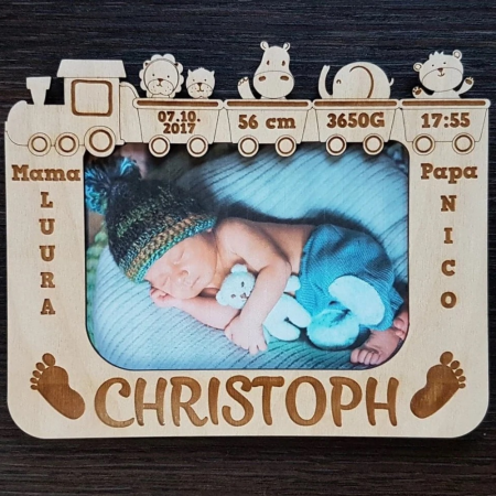 TABLOURI SI FOTOGRAVURA - Rama foto din lemn pentru Nou Nascut, 21x17cm, personalizabila