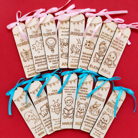 DECORATIUNI PENTRU COPII - Semne de carte din lemn, personalizabile, cu panglica, 15x4cm