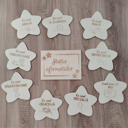 Set 10 piese din lemn Statia Afirmatiilor, pentru gradinita, 18x18cm [1]