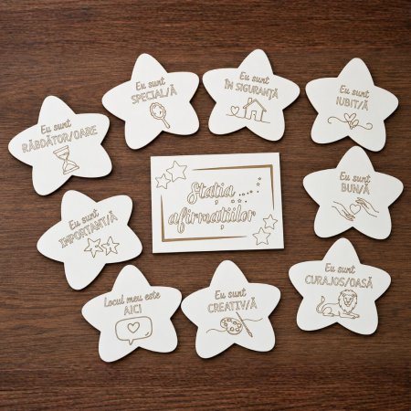 PENTRU COPII SI CRAFTURI - Set 10 piese din MDF Statia Afirmatiilor, pentru gradinita, 18x19cm
