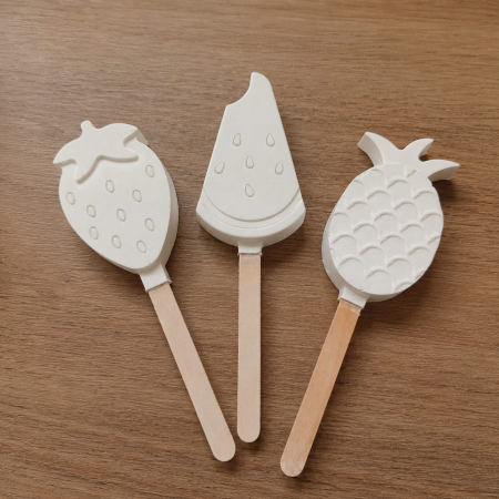 IPSOS - PRAF CERAMIC - Set 3 inghetate pe bat, din ipsos, 7x5cm
