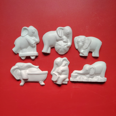 Set 6 elefanti din ipsos, 6.5x6.5cm