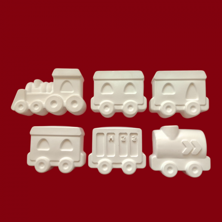 Vehicole - Set 6 figurine din ipsos Trenulet si vagoane 7x6cm