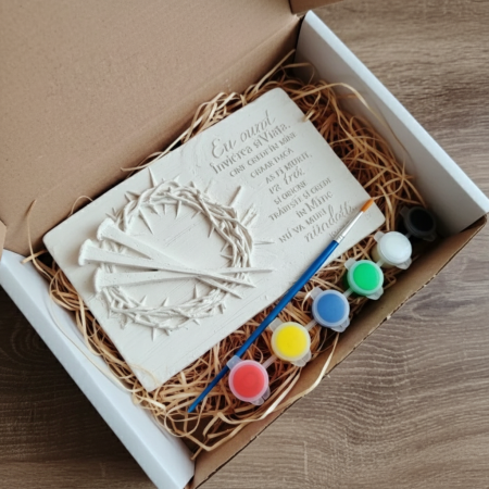 IPSOS - PRAF CERAMIC - Set creativ cu tablou din ipsos Coroana cu spini si cuie, Pasti,17x11cm