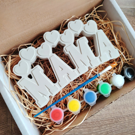 Pachete Cadou - Set creativ din ipsos Mama, culori si pensula, 16x9cm