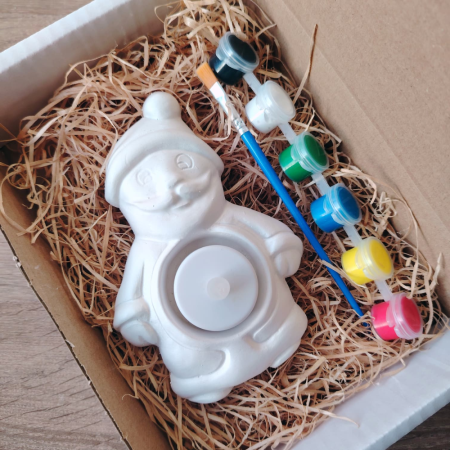 IPSOS - PRAF CERAMIC - Set creativ din ipsos - suport pentru lumânări Moș Crăciun, 14.5x10 cm