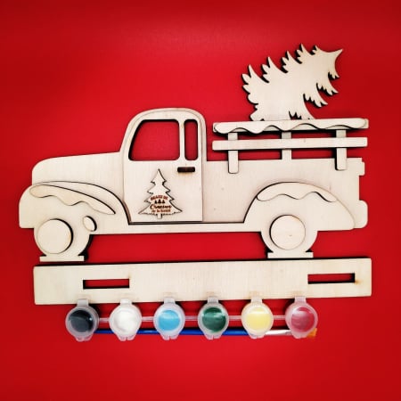 PENTRU COPII SI CRAFTURI - Set creativ din lemn Camioneta, 17 piese, set culori, 11x24cm