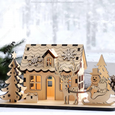 PENTRU COPII SI CRAFTURI - Set creativ din lemn Casa de Craciun 26x16x10cm