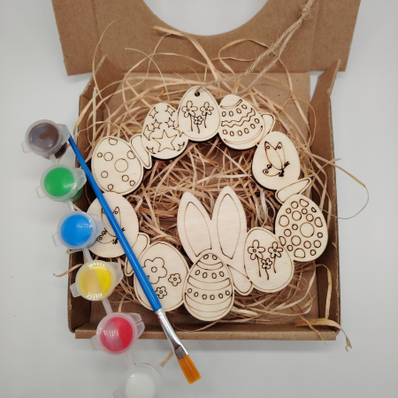 PENTRU COPII SI CRAFTURI - Set creativ din lemn Coronita pentru pictat, Pasti, 14.5cm