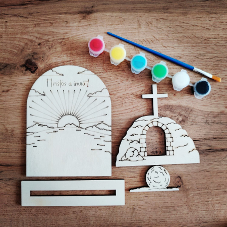 Set creativ din lemn Hristos a Inviat, Paste, 13.7x14.7cm [3]