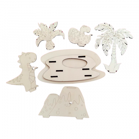 PENTRU COPII SI CRAFTURI - Set creativ din lemn Dino 7 piese