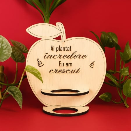 PRODUSE DIN LEMN - Suport din lemn pentru plante suculente, personalizabil, 15x16cm