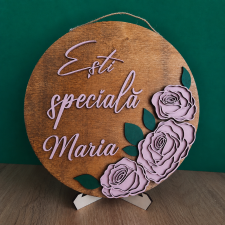 DECORATIUNI PENTRU PERETE - Tablou rotund din lemn Esti Speciala 29cm