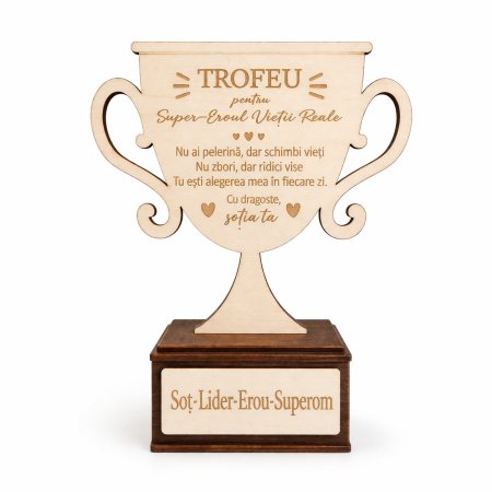 TROFEE - PREMII - MEDALII - Trofeu din lemn si mdf, personalizabil, 21x17cm