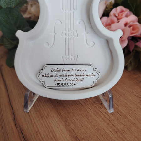 Vioara din praf ceramic, placheta cu verset, suport de masa, 20x9.5cm [1]