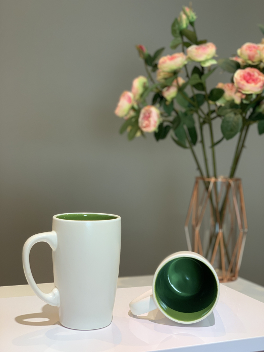 Cană Ceramică LOVE Latte (Alb Perlat Mat+Verde) 400ml [3]