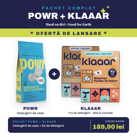 HOME ESSENTIALS - Pachet POWR detergent vase + KLAAAR foi detergent rufe colorate