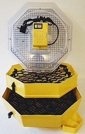 Incubatoare Cleo semi-automate - Incubator Cleo 5ETGHC - cu etaj, termohigrometru digital, întoarcere semi-automată ouă de găină şi cupă exterioară pt. apă + CADOU Ghid de incubare premium + asistent incubare