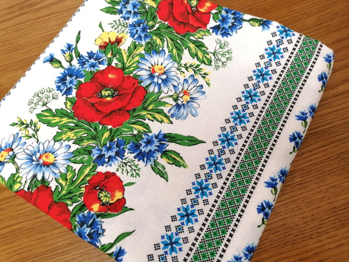Fata masa bumbac 100%, 3.5 x 1.5 m, cu 12 servetele-albastrele, model Traditional-Flori de camp [2]