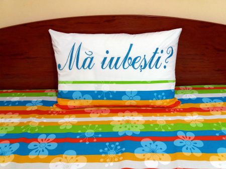 Perne decorative - Fata de perna brodata "Ma iubesti?" cod FP_Love1, calitate I