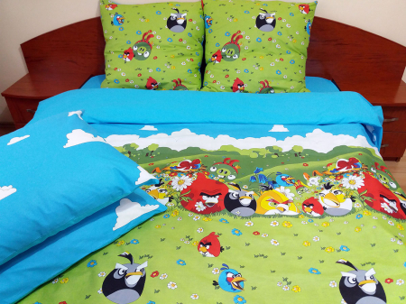 Lenjerii de copii - Lenjerie de pat Angry Birds Duo Azur, calitate I, cod Angry_AA_N_Mi