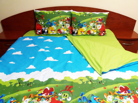 Lenjerie de pat Angry Birds Duo Green, calitate I, cod Angry_VV_MA [1]