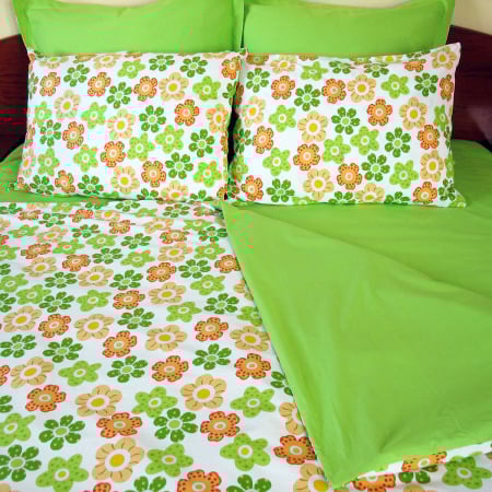 Lenjerii de pat - Lenjerie de pat Funny Flowers Duo-G, King Size, calitate I, cod FF_MU_Green