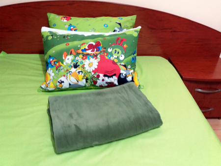 Lenjerii de copii - Set lenjerie pat 1 persoana Angry Birds - VK cu patura kaki, cod Set_Angry_Birds_VK