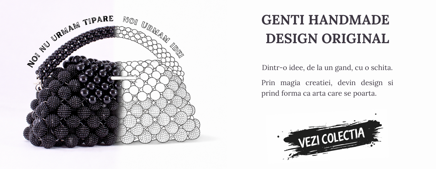 Geantă handmade Crinis cu design original, realizată manual, ilustrată parțial ca desen artistic
