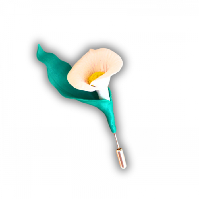 Broșă albă Pin Calla cu detalii florale [4]