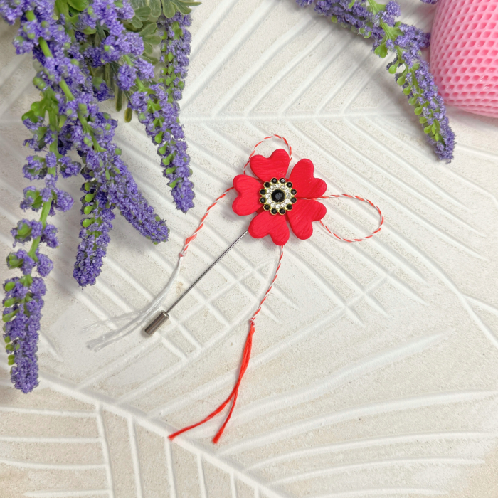 Brosă cu design floral în roșu aprins [2]